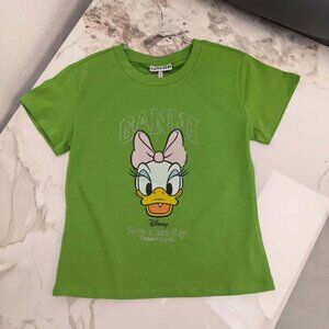 Ganni Disney Co-branded Green Letter Rhinestone Slim-fit Cotton Short-sleeve T-s